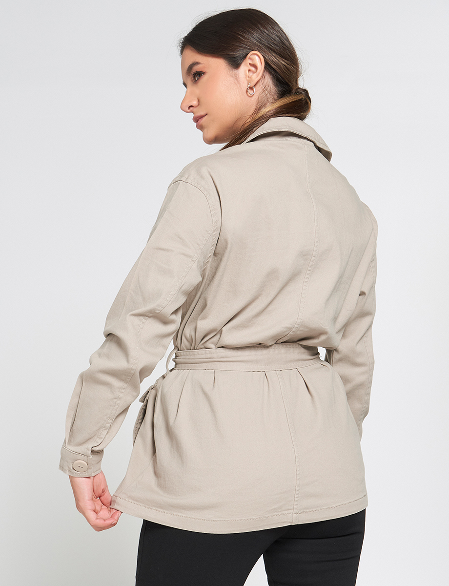 Chaqueta 3/4 Unicolor con Cinturón