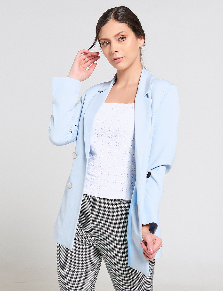 Blazer Largo con Botones Celeste