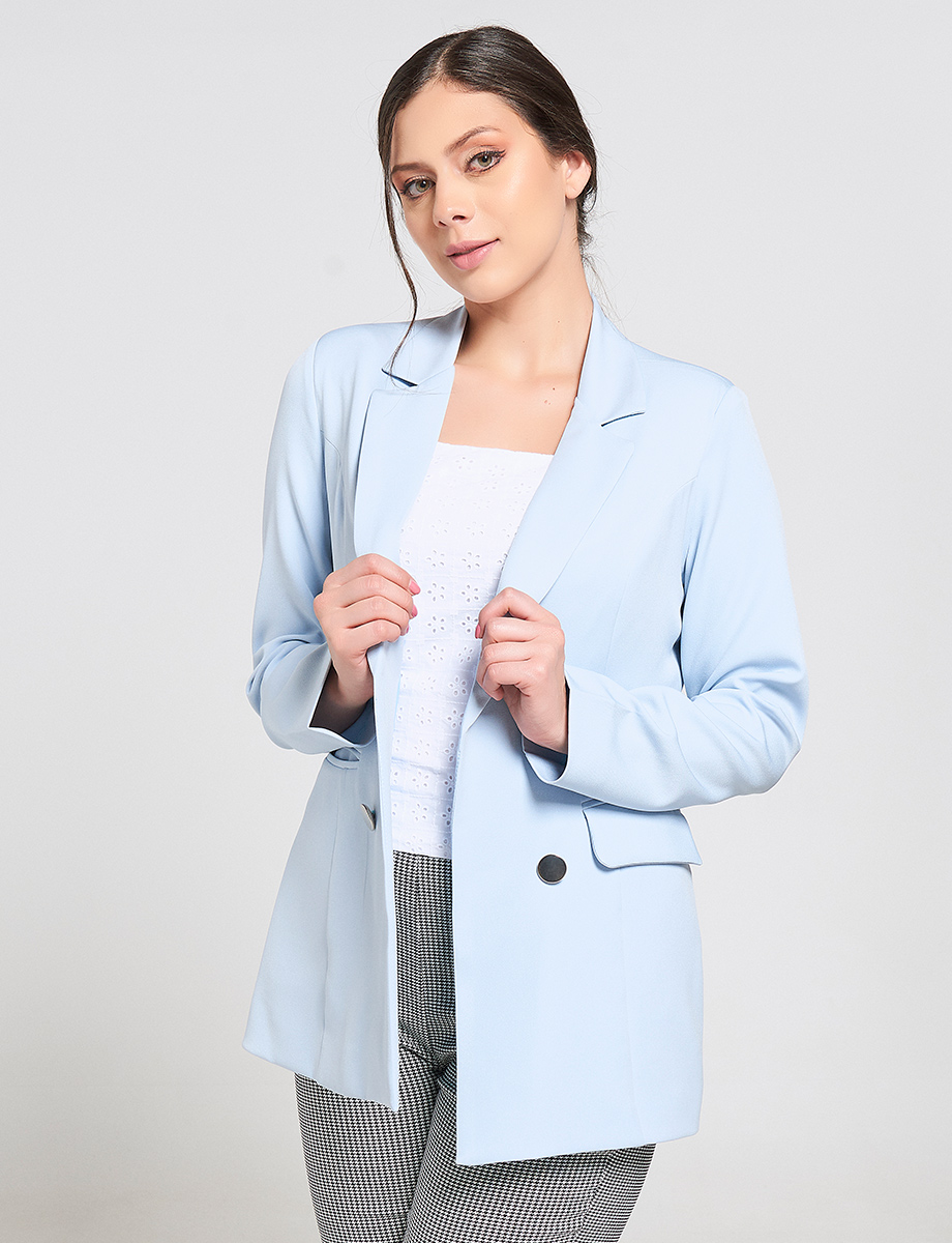 Blazer Largo con Botones Celeste