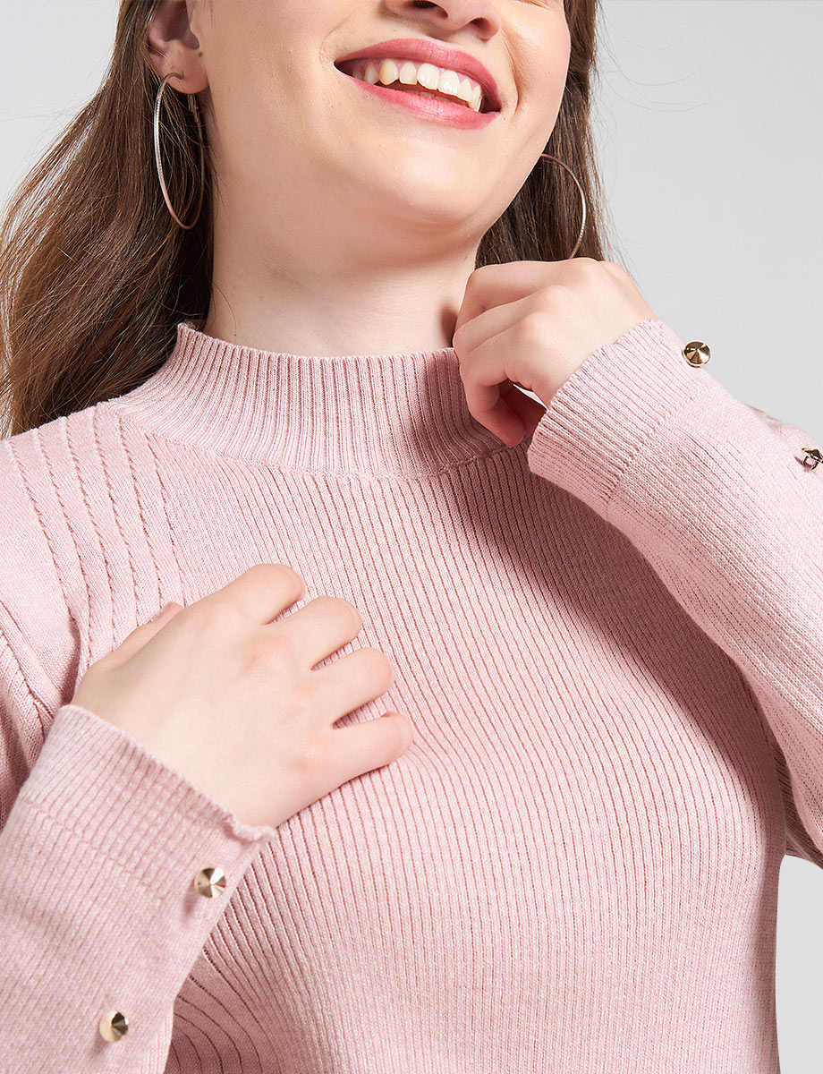 Sweater Cuello Alto Rosa