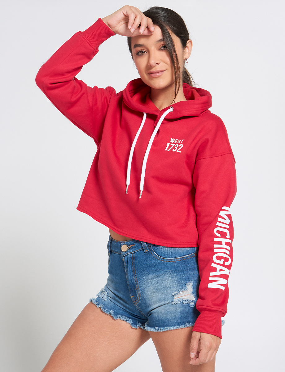 Buzo Corto con Capucha Rojo