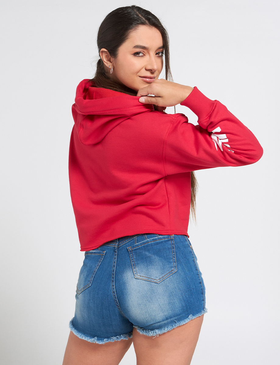 Buzo Corto con Capucha Rojo
