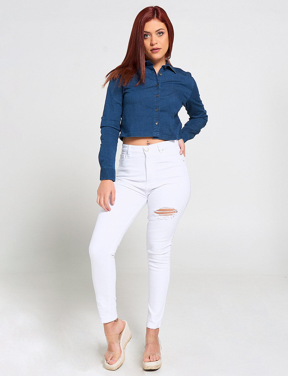Jean Skinny con Rotos Blanco