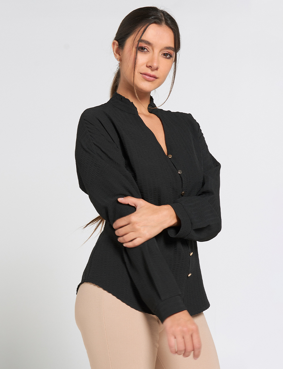Blusa Camisera Unicolor Manga Larga