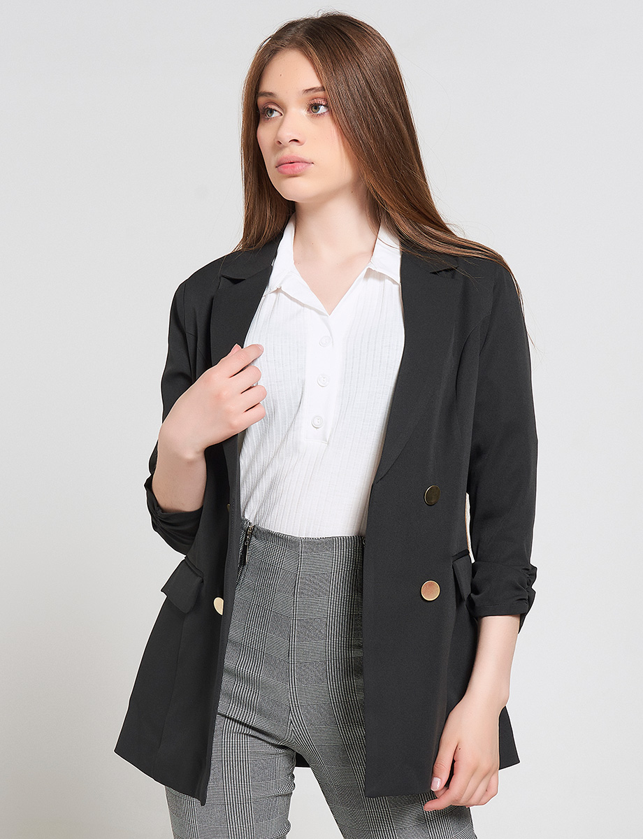 Blazer Largo con Botones Negro