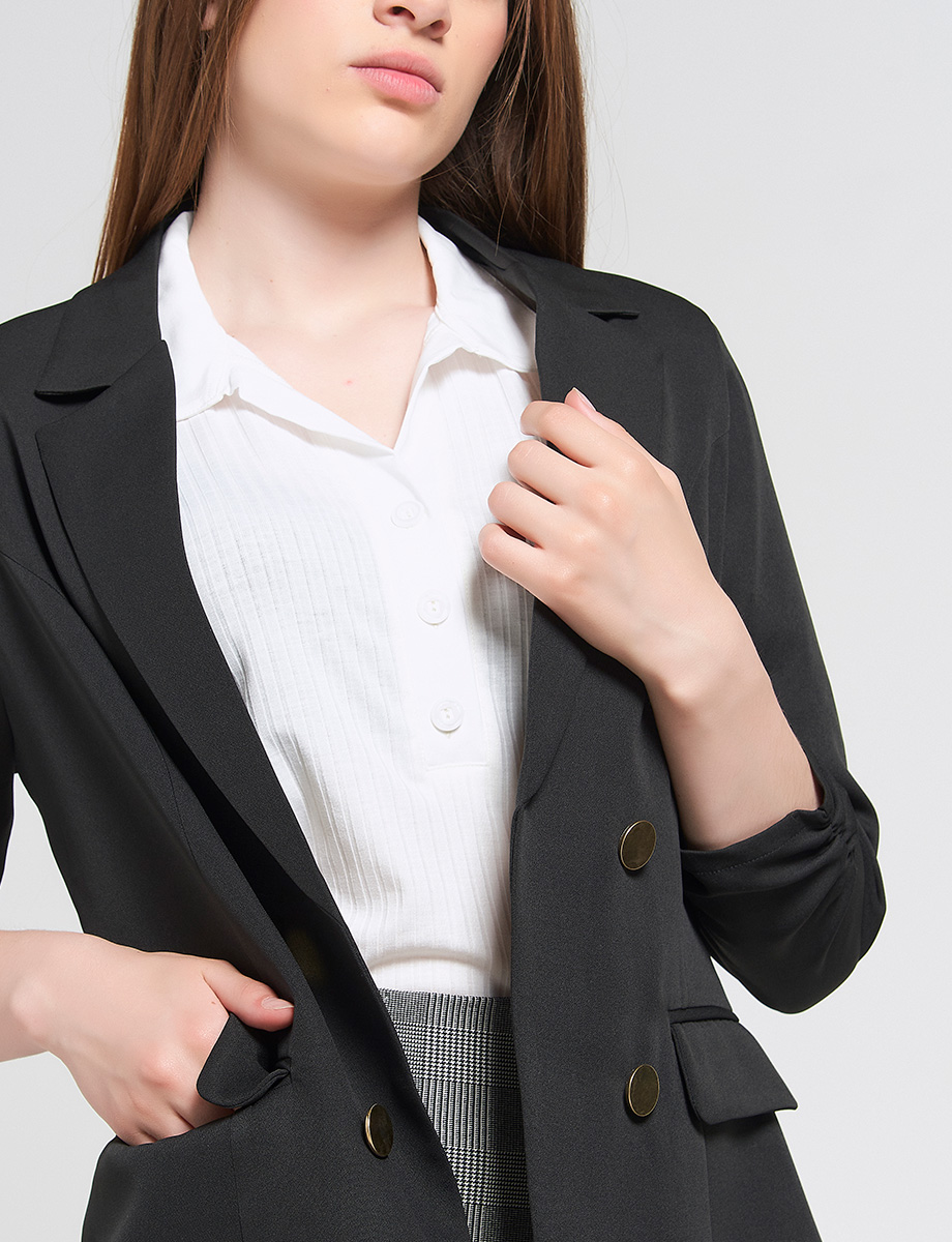 Blazer Largo con Botones Negro