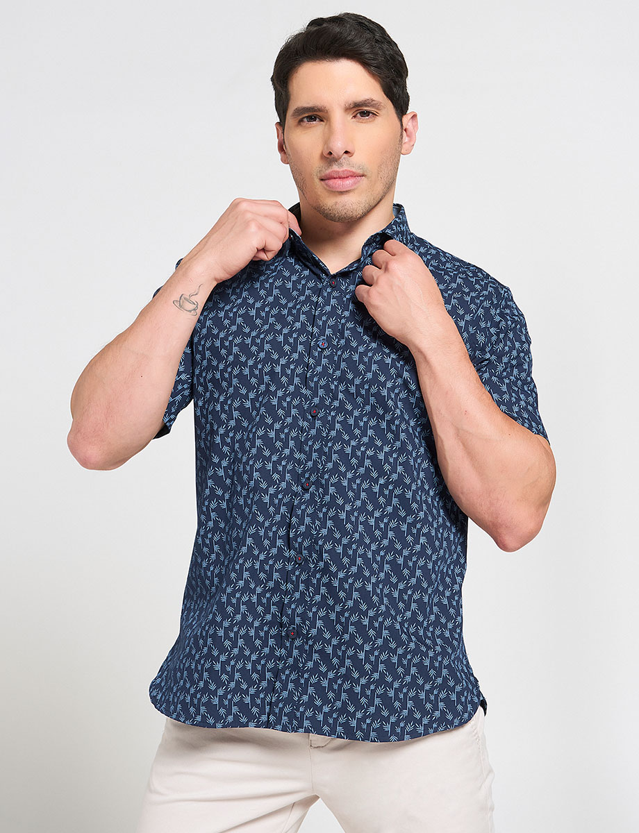Camisa Hojas Manga Corta