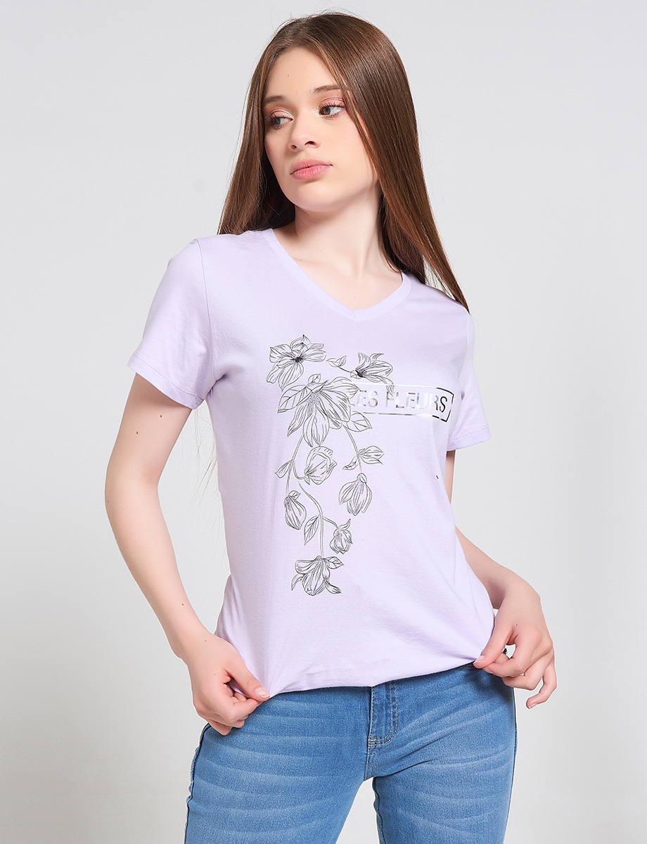 Camiseta Lila Cuello en V