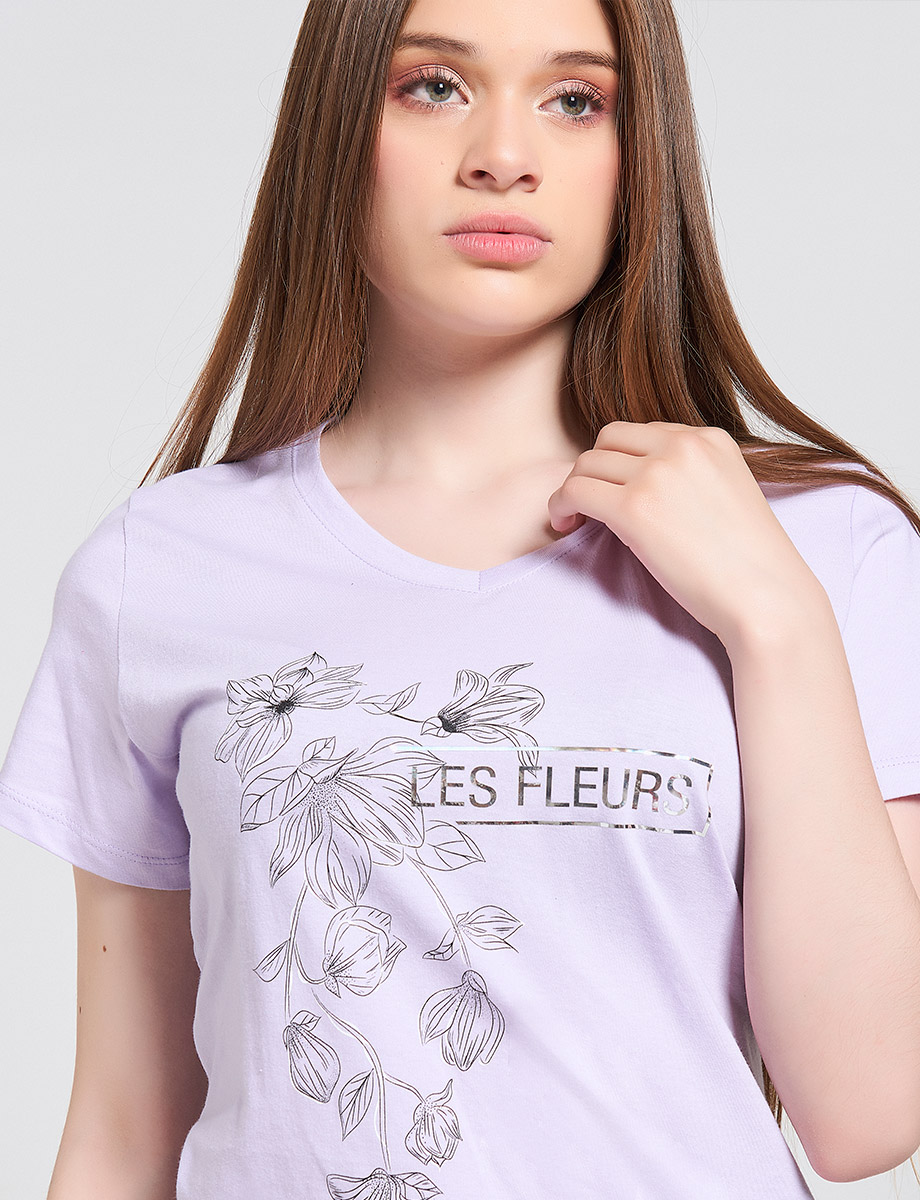 Camiseta Lila Cuello en V