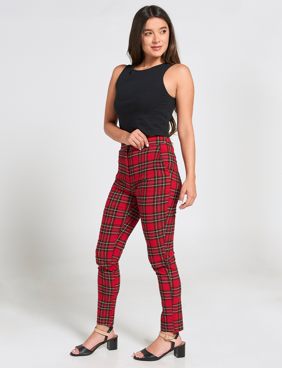 Pantalón Casual a Cuadros Rojo
