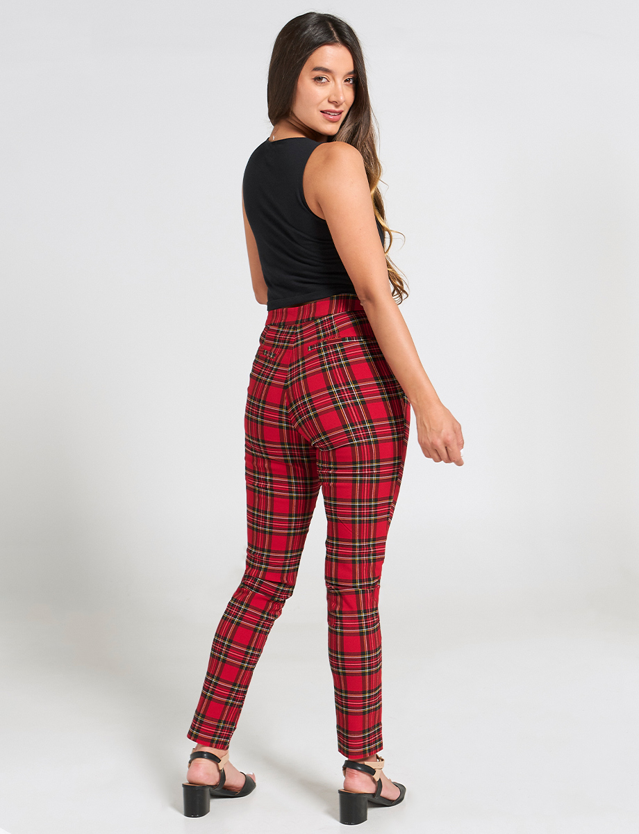 Pantalón Casual a Cuadros Rojo