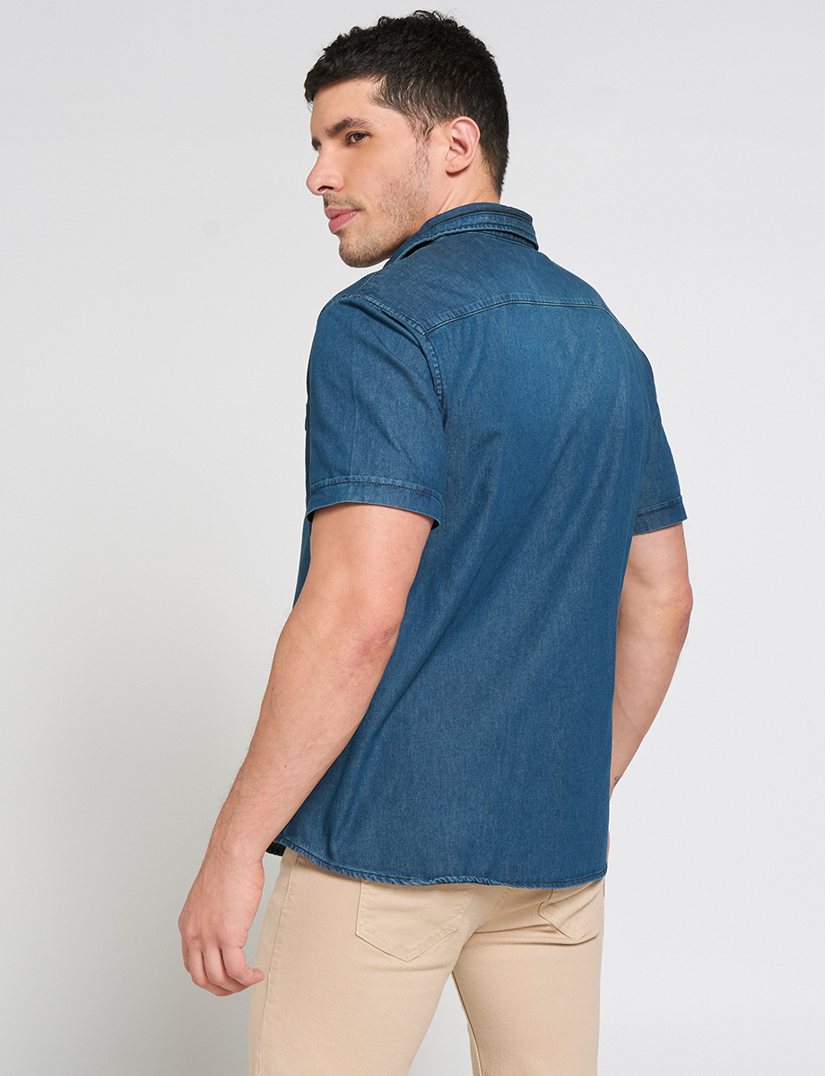 Camisa Denim con Lavados Manga Corta