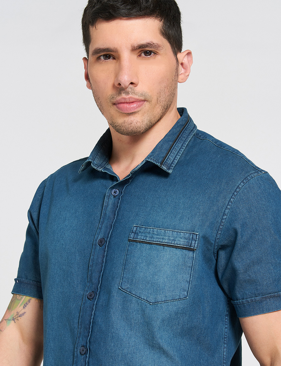 Camisa Denim con Lavados Manga Corta