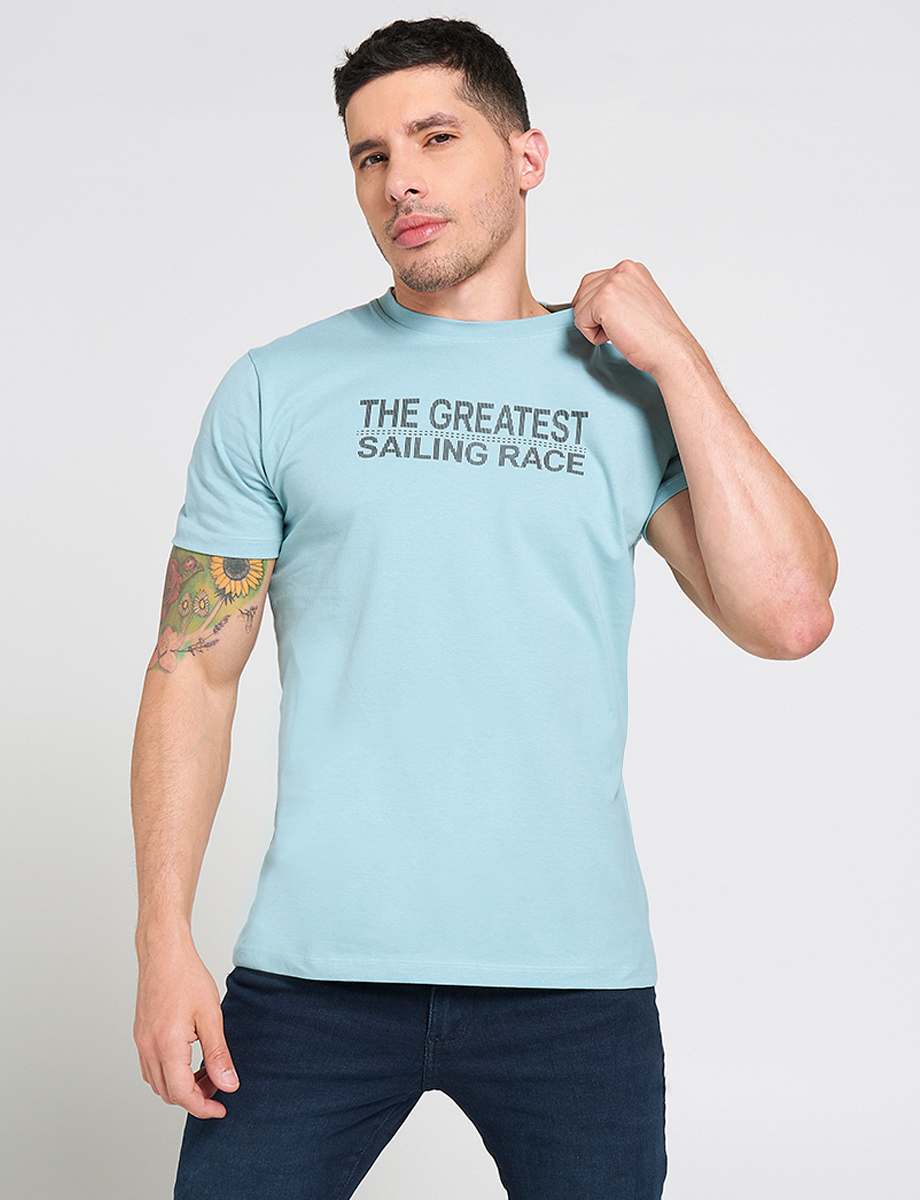 Camiseta Letras 3D Celeste oscuro