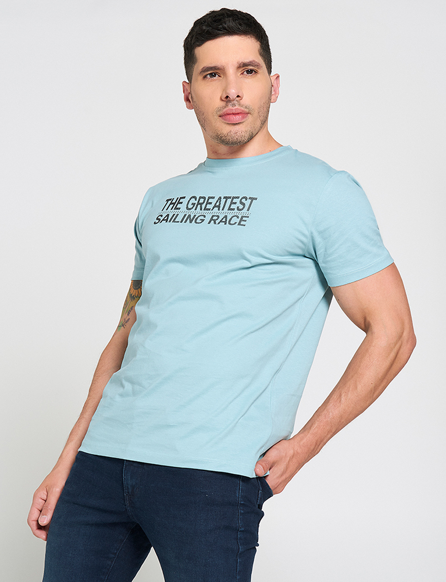 Camiseta Letras 3D Celeste oscuro