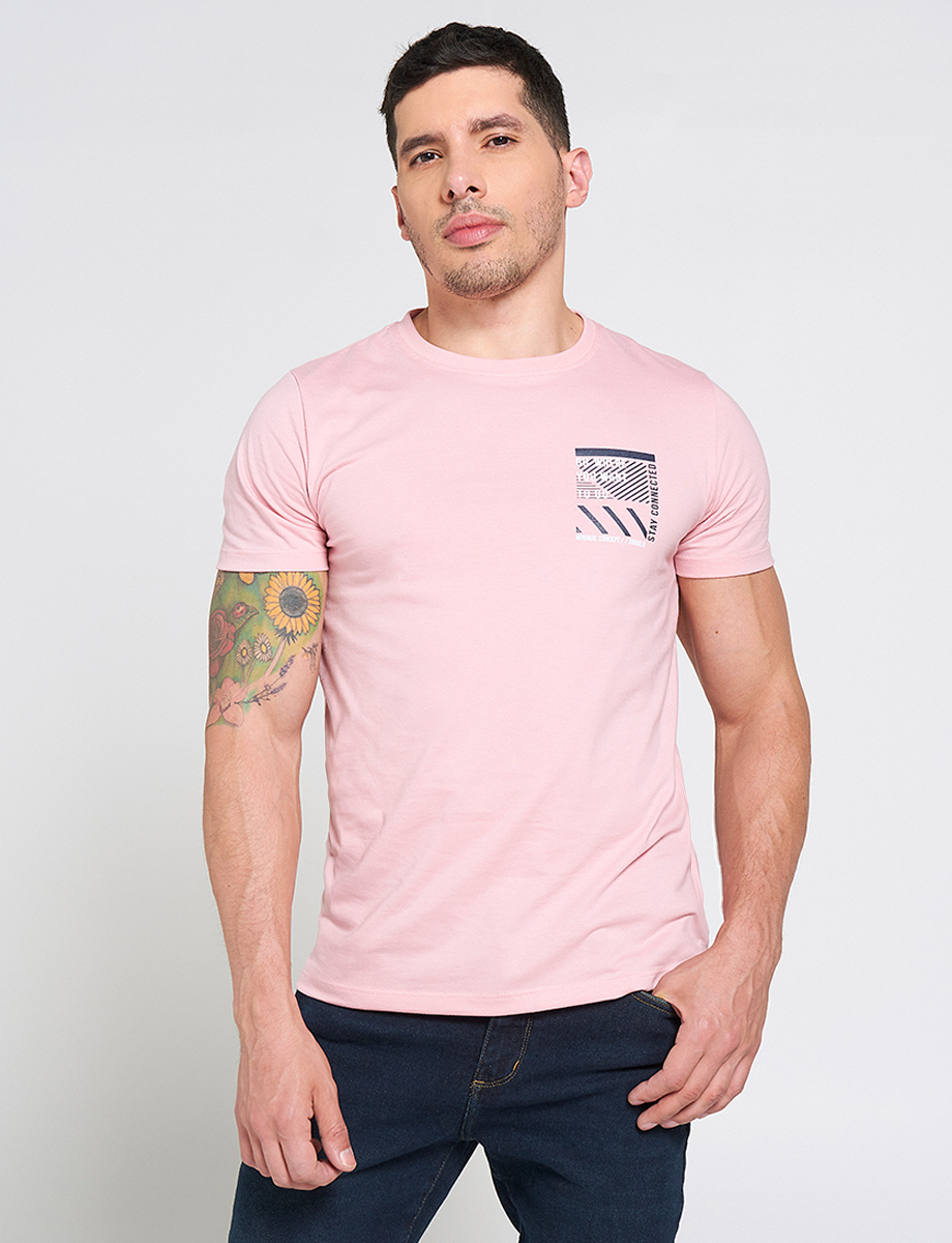 Camiseta Estampado Localizado Rosada