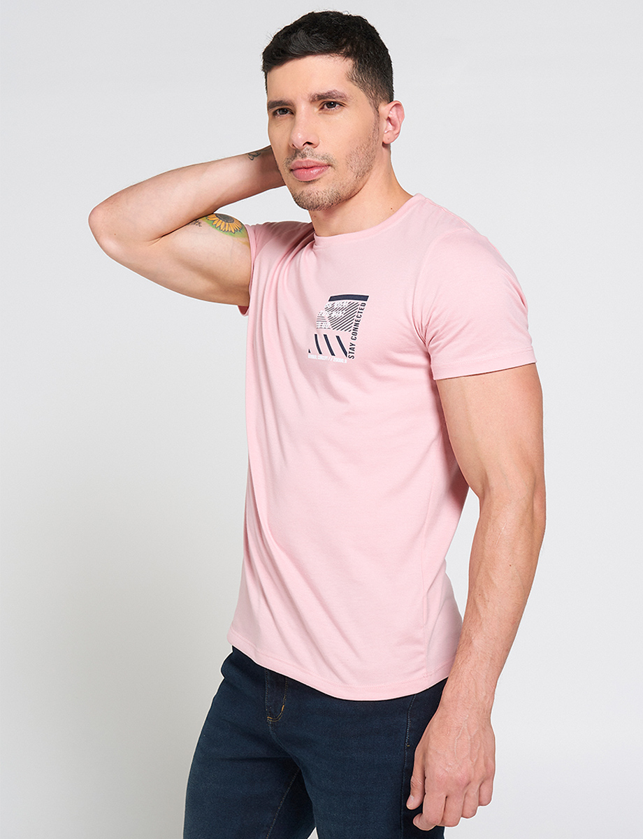 Camiseta Estampado Localizado Rosada