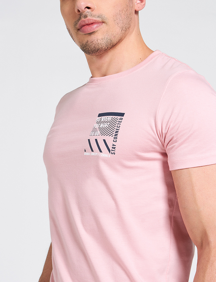 Camiseta Estampado Localizado Rosada