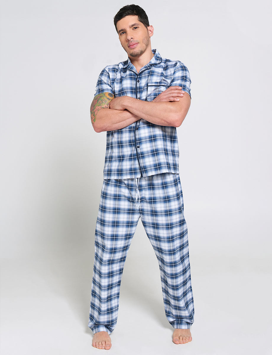 Pijama a Cuadros Azul 2 Piezas