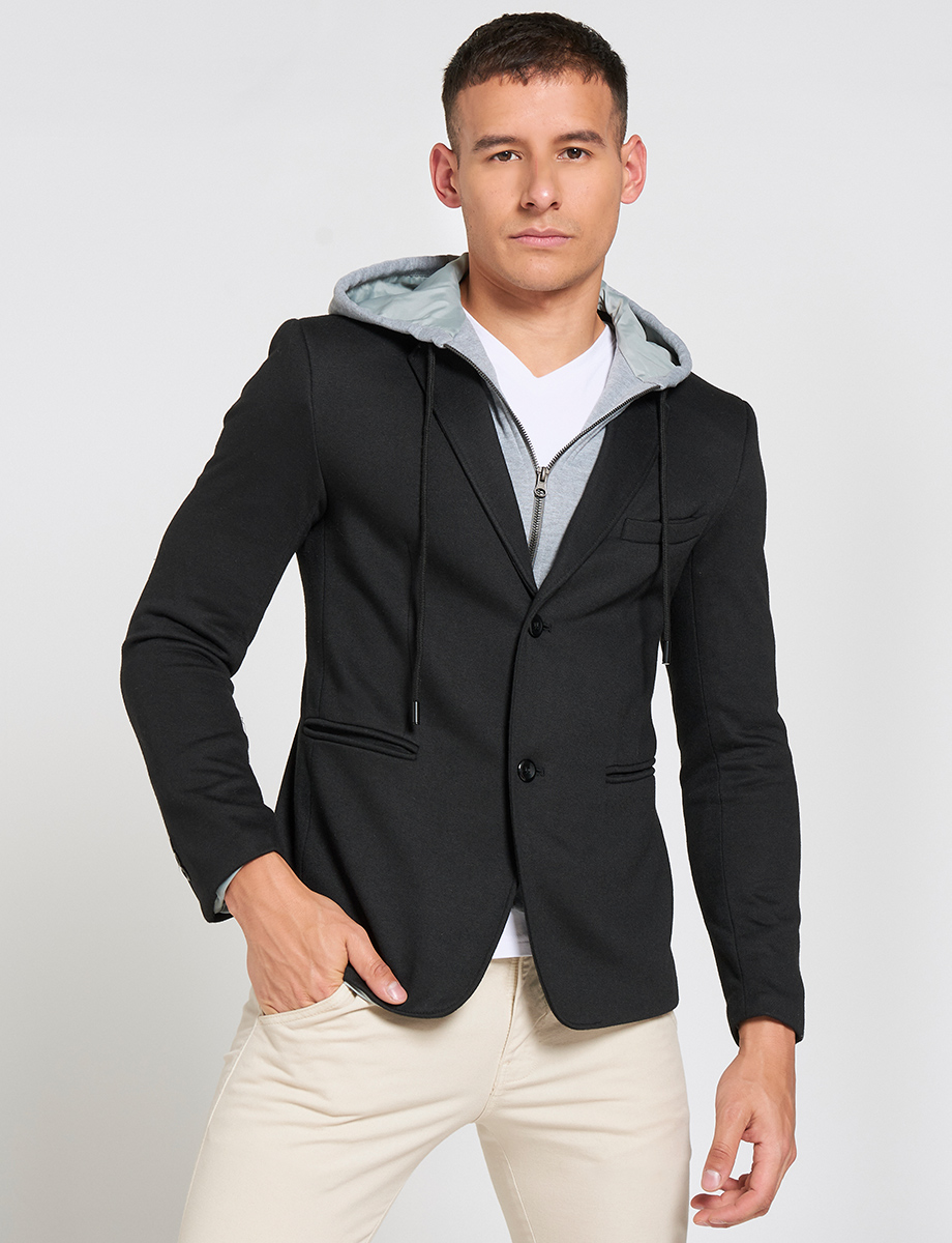 Blazer Negro con Capucha CHAQUETAS Y ABRIGOS | CHOMPAS Y CHAQUETAS | MODA JUVENIL | HOMBRES | Moda RM Tienda Online