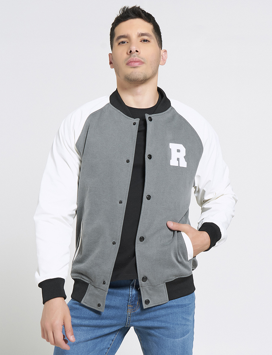 Chompa Bomber Combinada Blanco/Gris