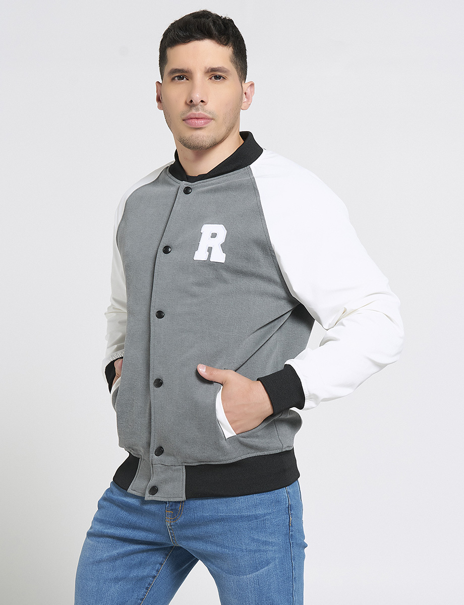 Chompa Bomber Combinada Blanco/Gris