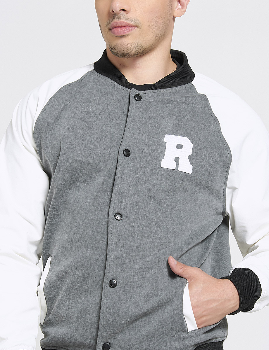 Chompa Bomber Combinada Blanco/Gris