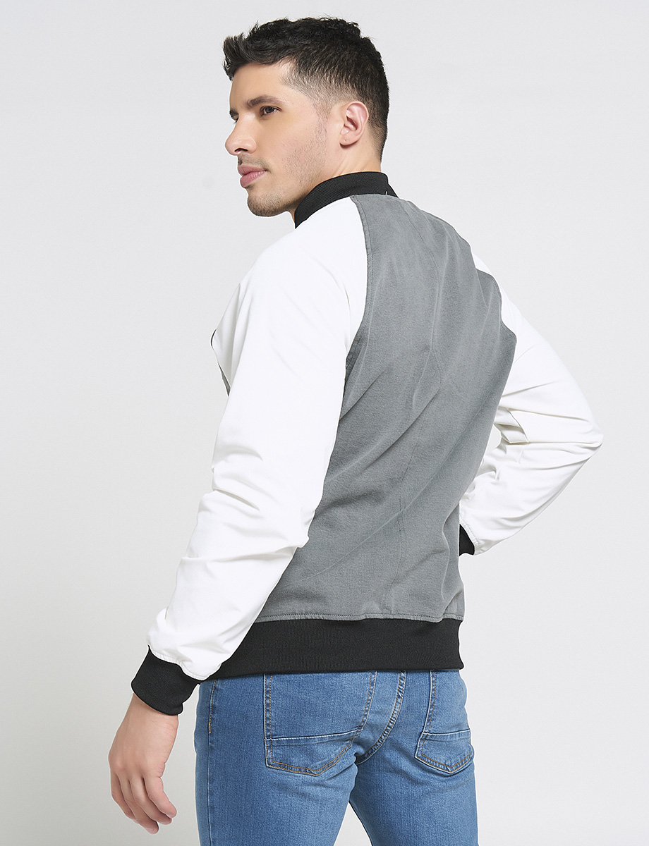 Chompa Bomber Combinada Blanco/Gris