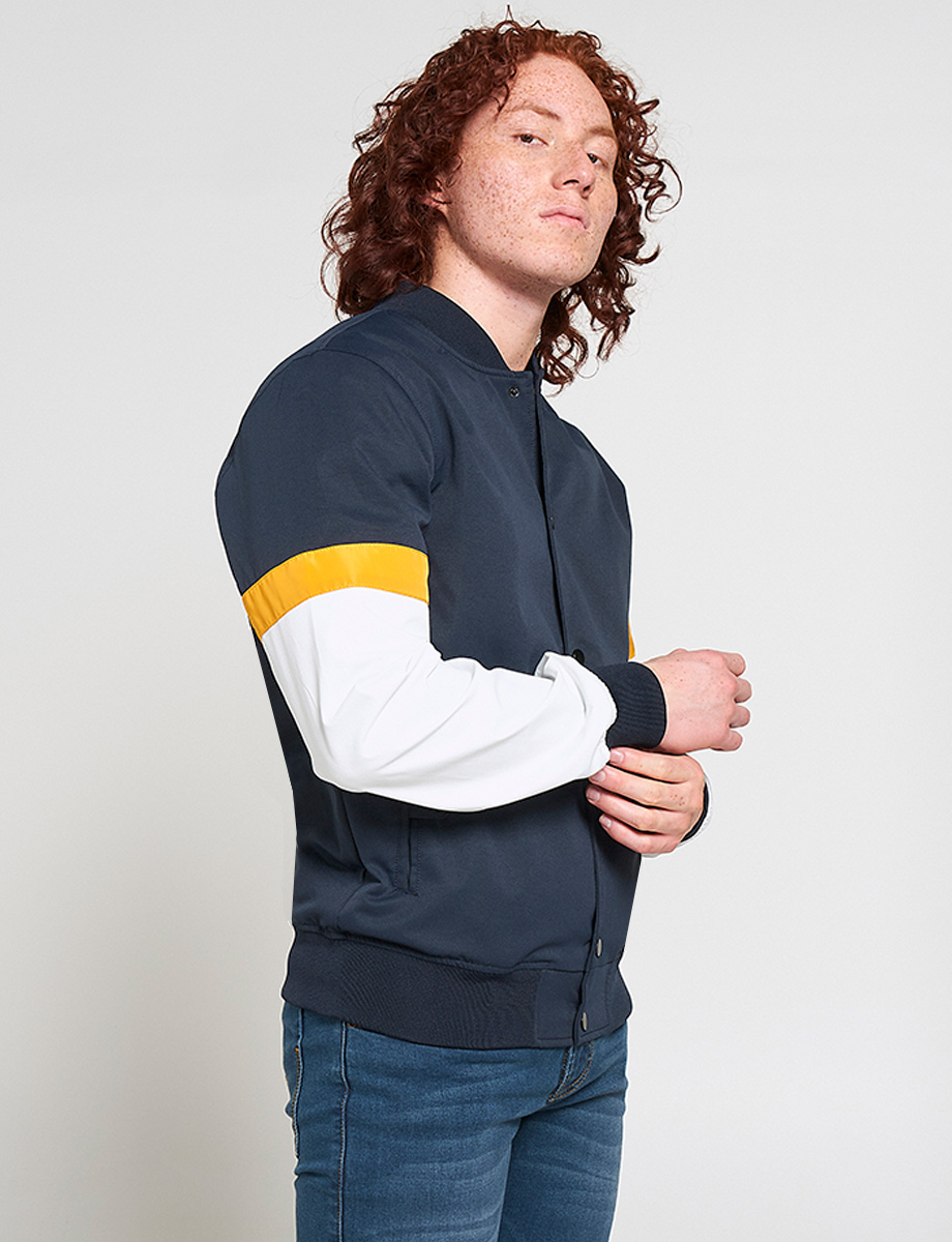 Chaqueta Bomber con Cortes de Color