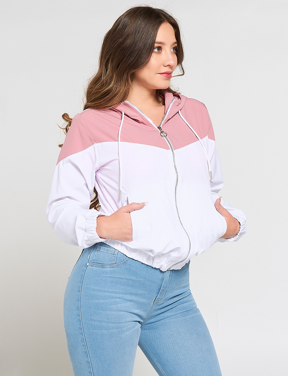 Chompa Rompevientos Blanco/Rosado