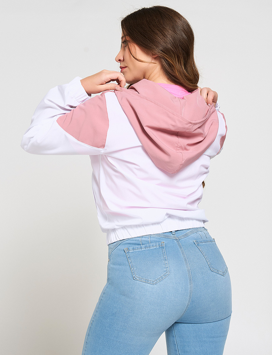 Chompa Rompevientos Blanco/Rosado