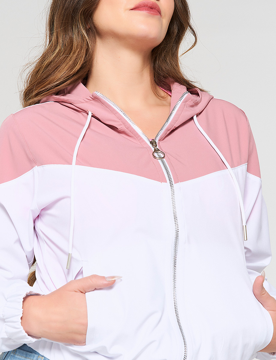 Chompa Rompevientos Blanco/Rosado