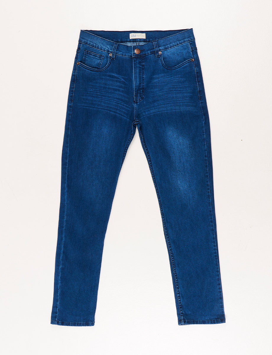 Jean Regular con Desgaste y Bigotes Azul medio