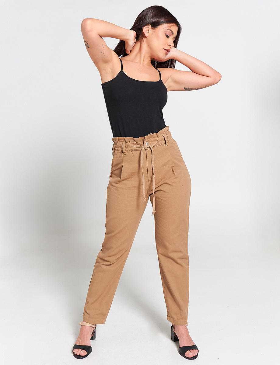 Pantalón Regular Paper Bag Kaky