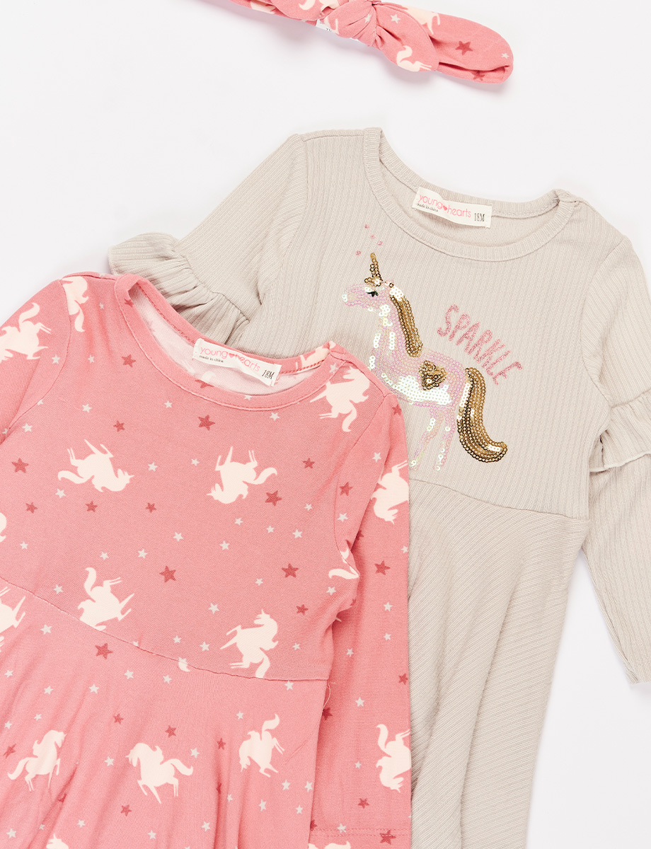 Set Vestidos Estampados Unicornio x2