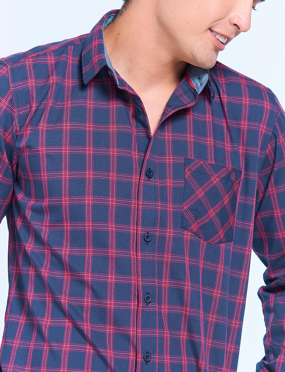 Camisa a Cuadros Manga Larga Azul/Rojo