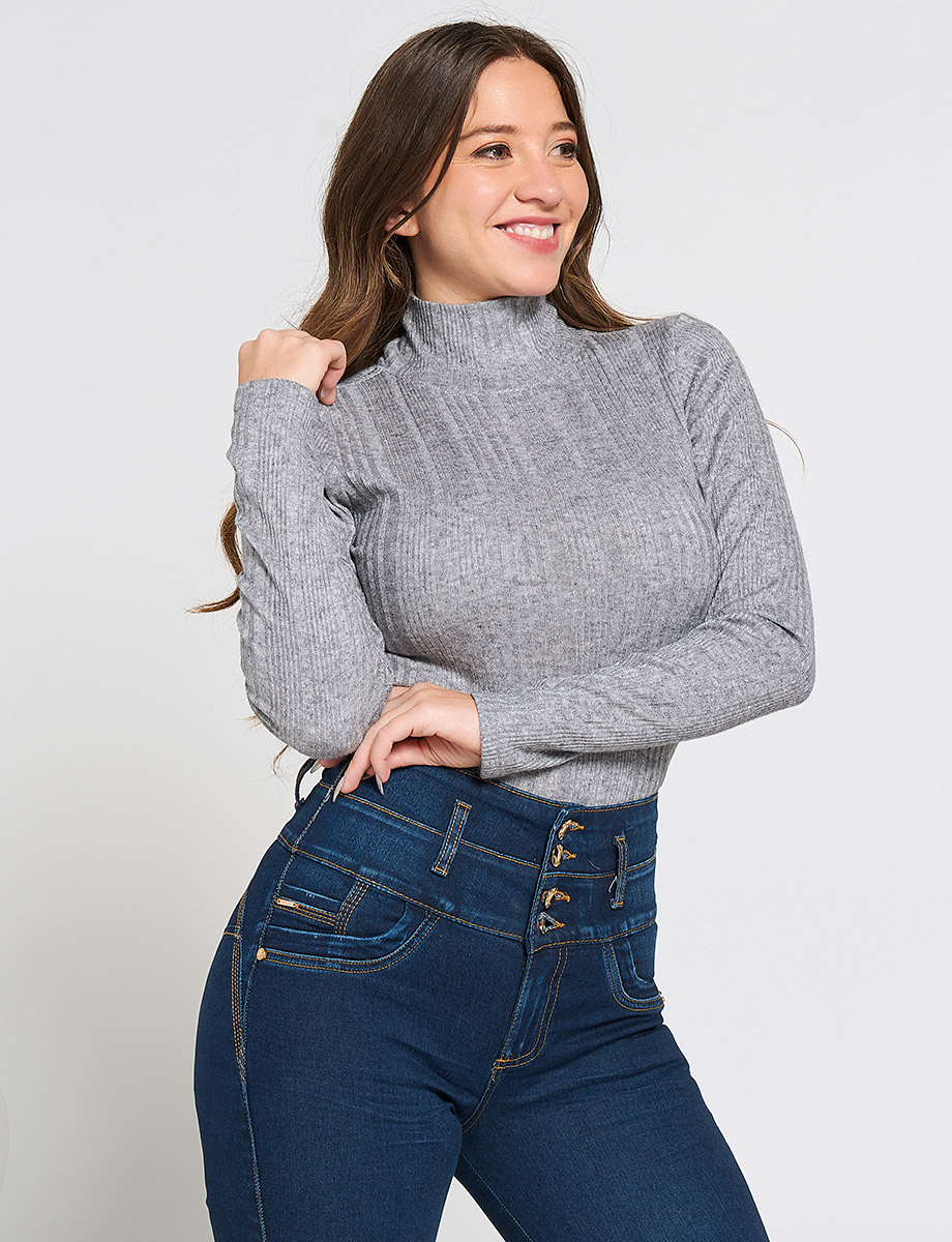 Sweater Cuello Alto Jaspeado claro