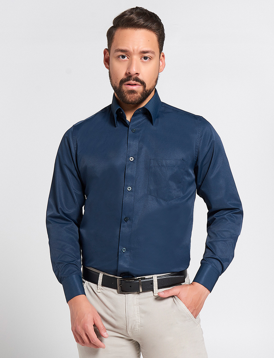 Camisa Twill Azul con Bolsillo
