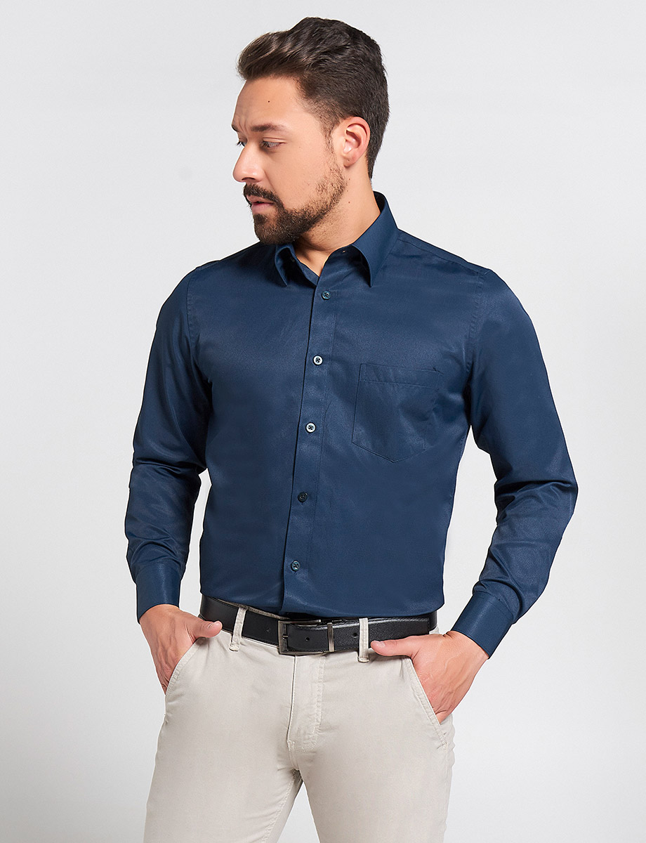 Camisa Twill Azul con Bolsillo