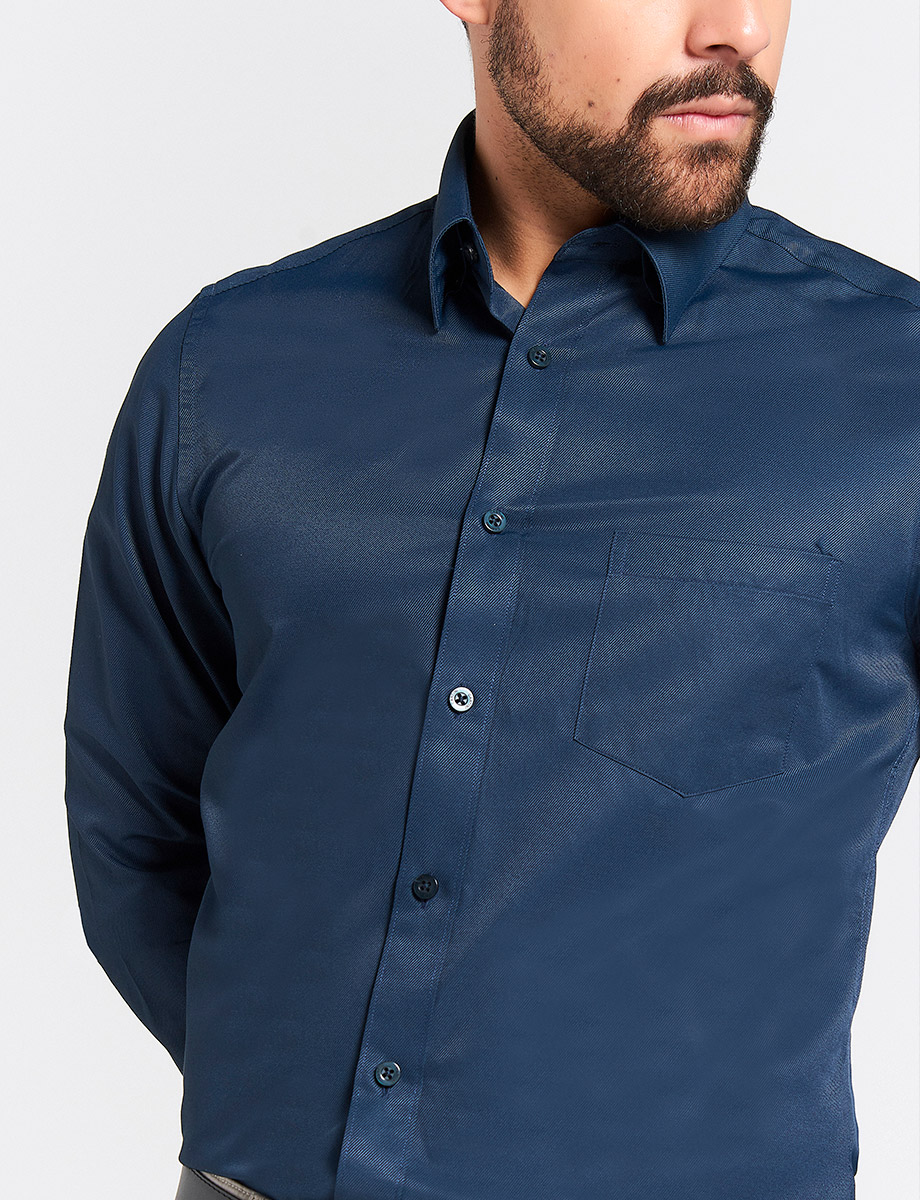 Camisa Twill Azul con Bolsillo