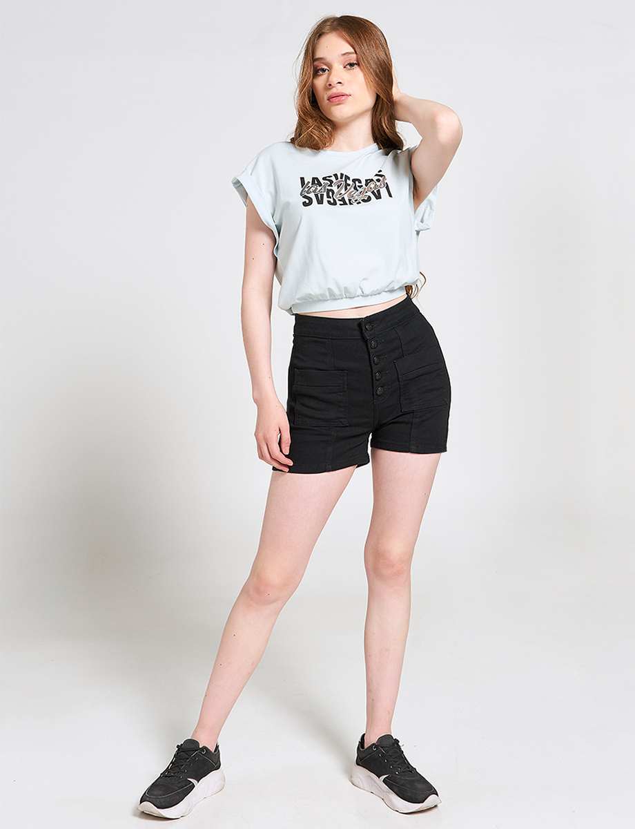Short Gabardina 5 Botones Negro