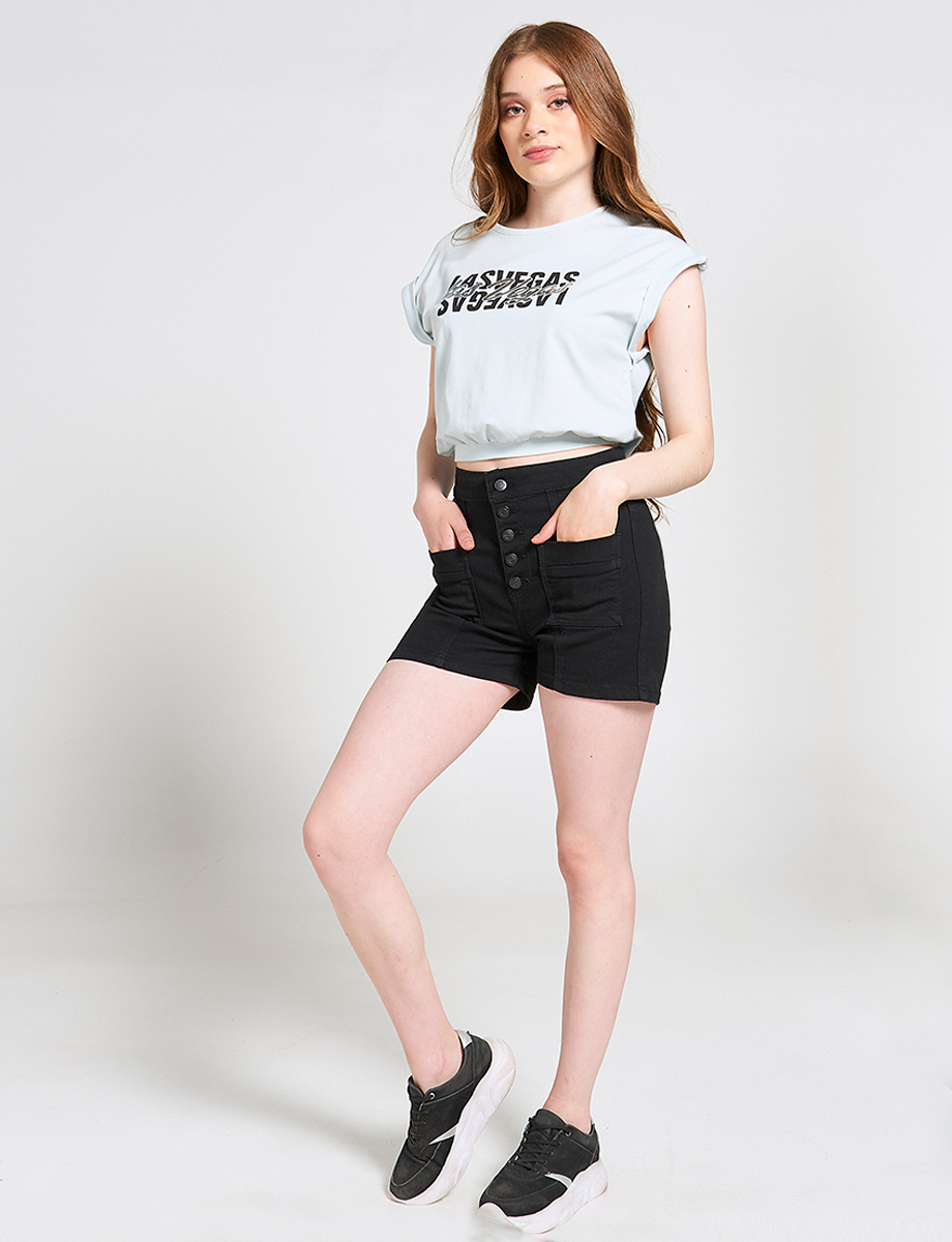 Short Gabardina 5 Botones Negro