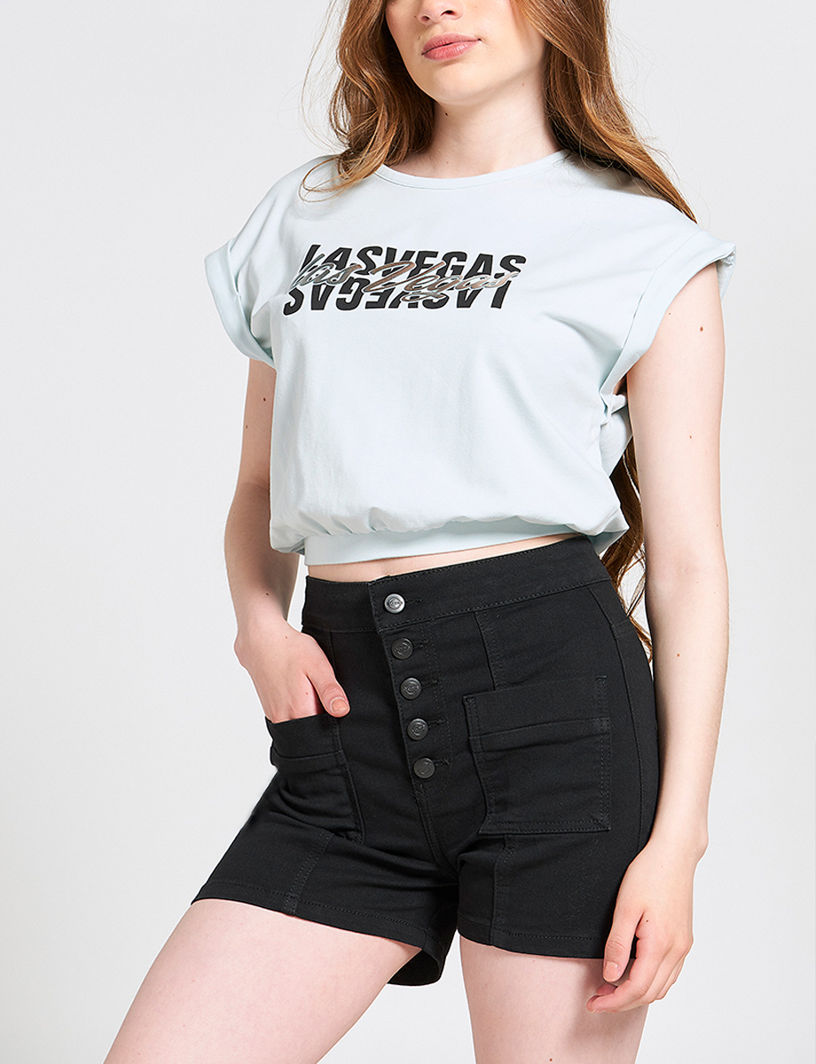 Short Gabardina 5 Botones Negro