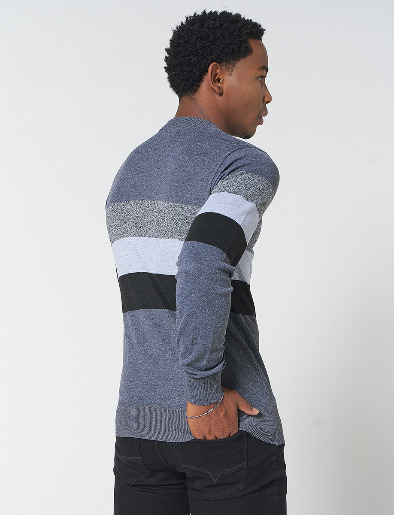 Sweater Bloque Triple de Color Gris oscuro