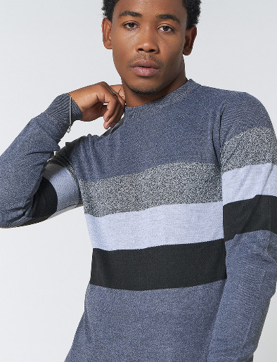 Sweater Bloque Triple de Color Gris oscuro