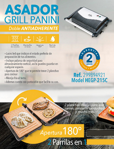 Sanduchera Parrilla Panini Antiadherente | Home Elements