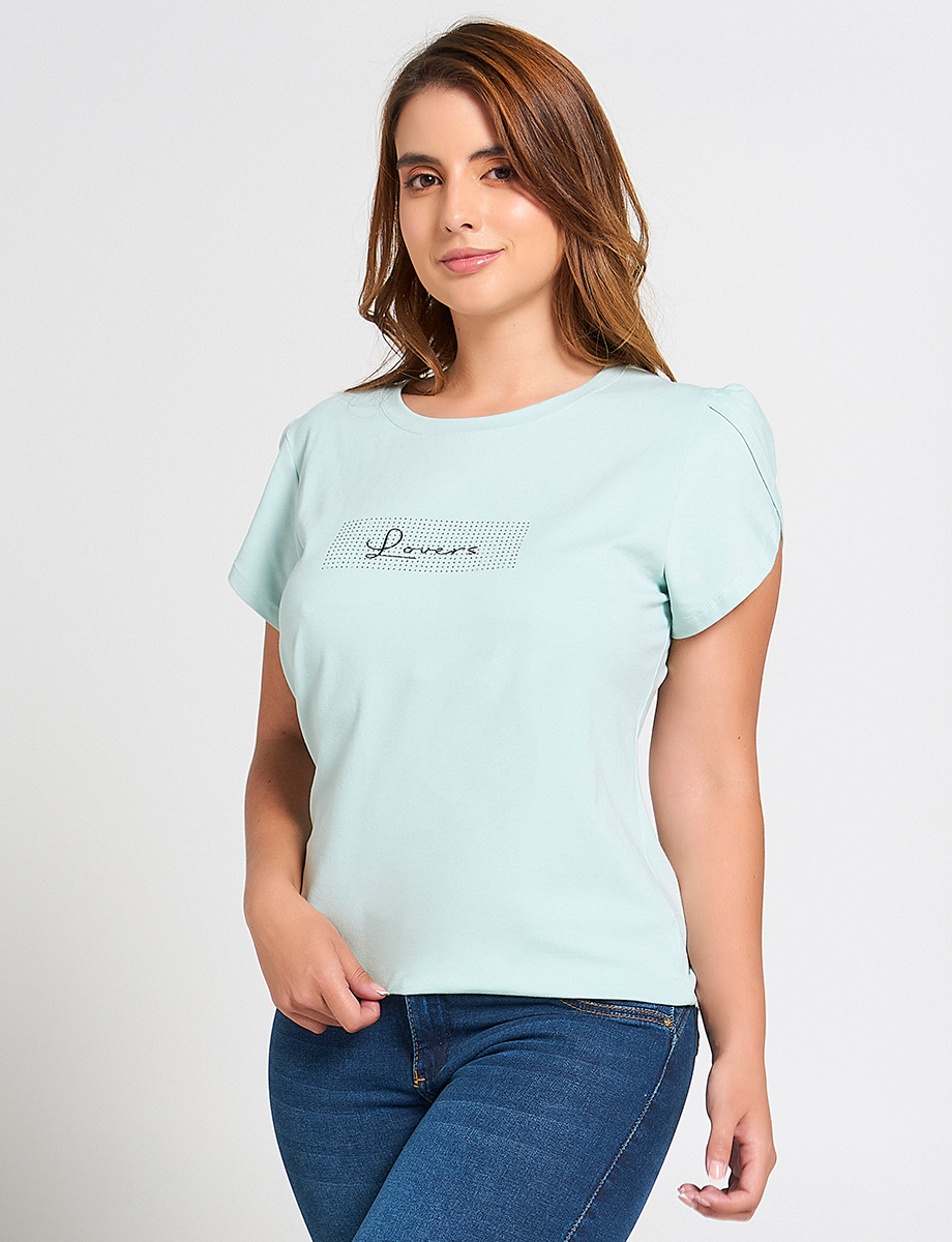 Camiseta Verde agua Manga Tulipán