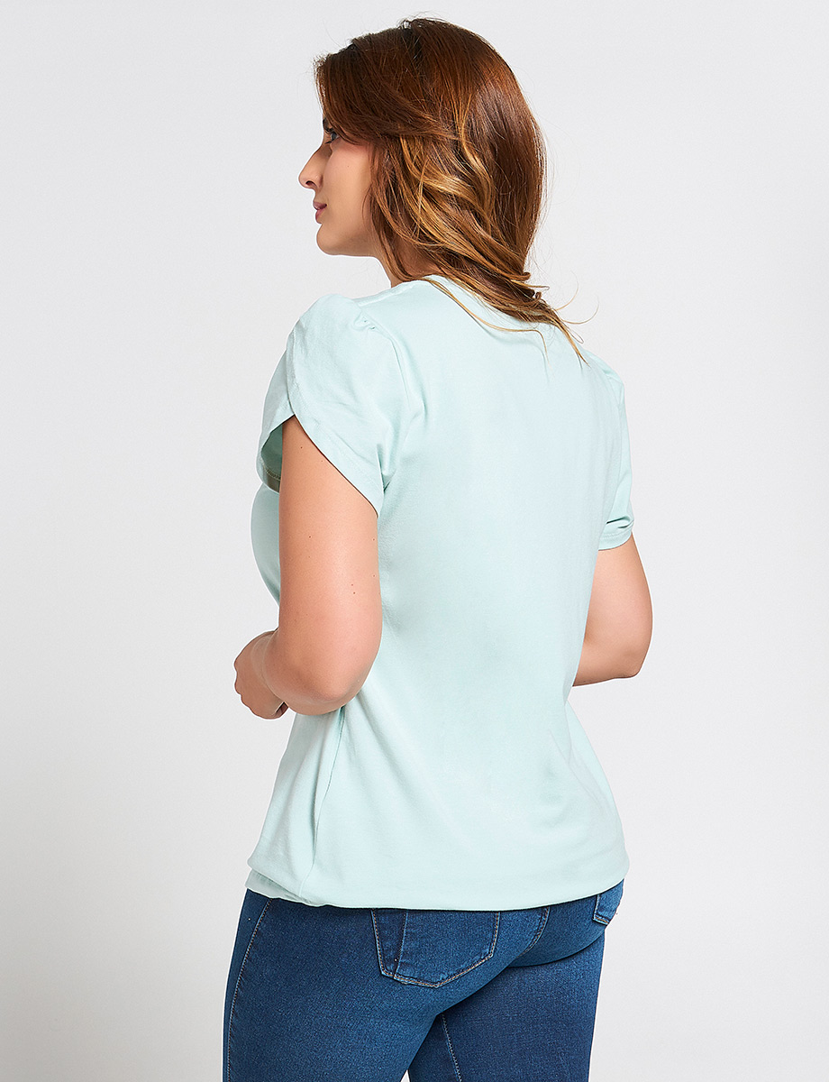 Camiseta Verde agua Manga Tulipán