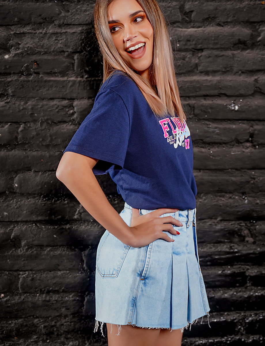 Short Falda Denim con Tablones