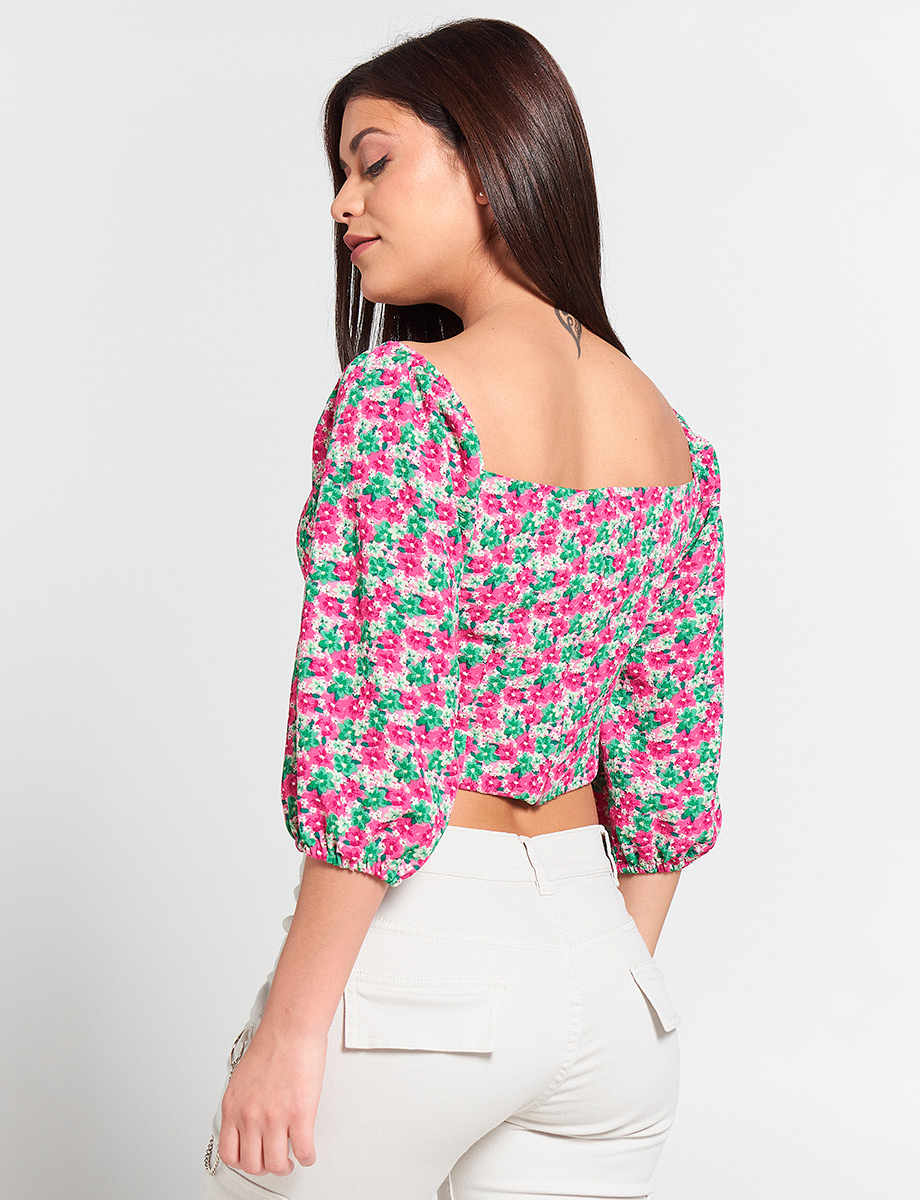 Blusa Campesina Estampada Flores